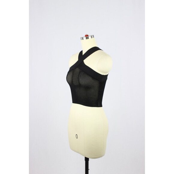 Aritzia BABATON Sculpt Knit Black Ladder Rib Knit Criss Cross Tank Top, Size XXS - Picture 4 of 15